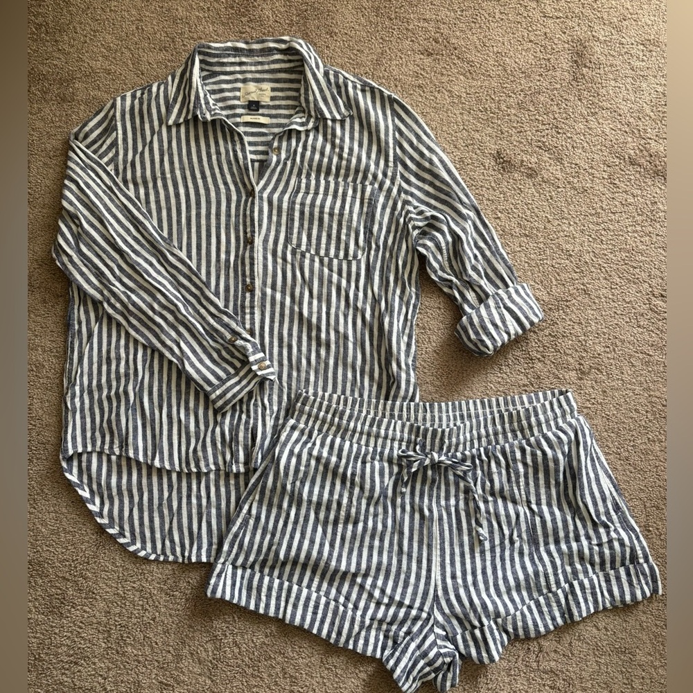 2 piece set, shorts and button up
